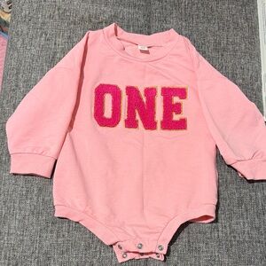 Pink 'ONE'  toddler One Piece  light sweater